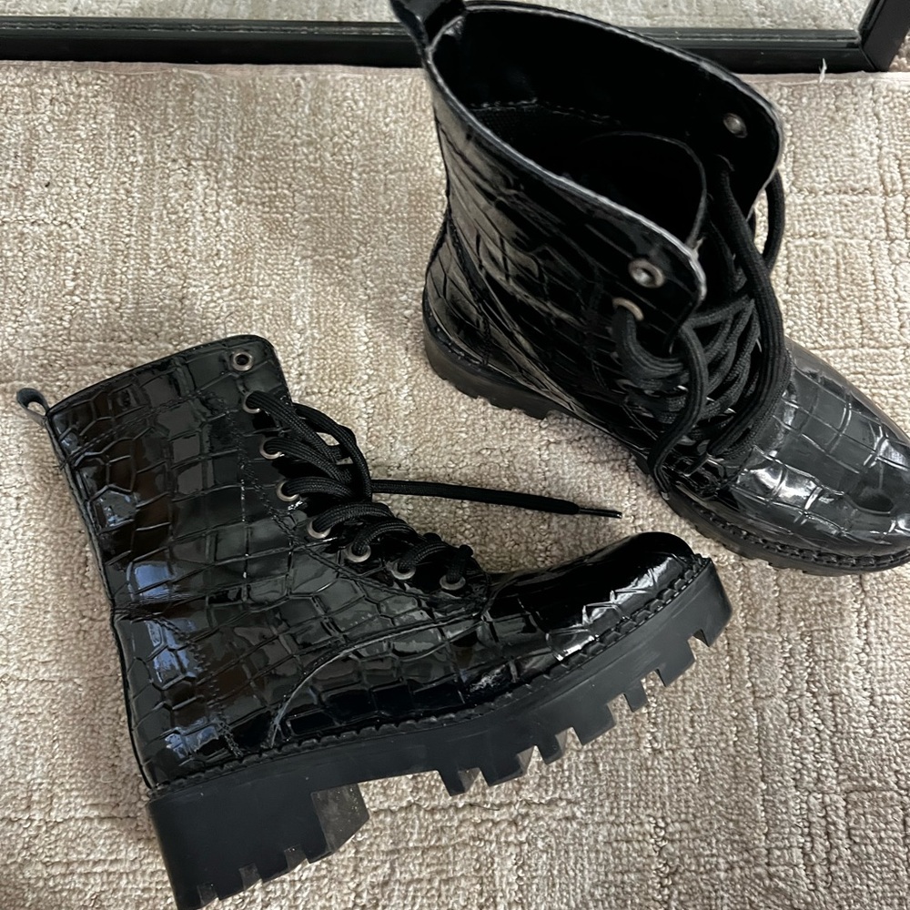 Patent leather combat boots